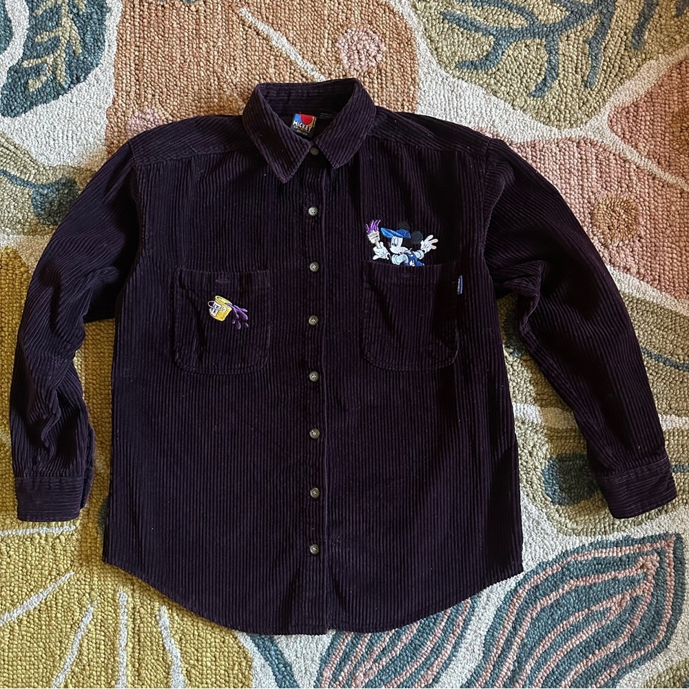 Vintage Y2K‎ Mickey Unlimited dark purple corduroy button up. Size small